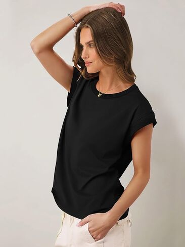 ANRABESS Women Cap Sleeve Tops 2025 Trendy Summer Loose Fit Cute Basic T Shirts Business Dressy Casual Outfits Clothes in Kuwait