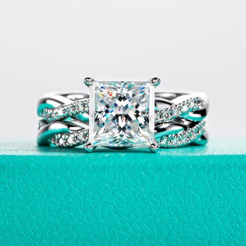 AnuClub Princess/Round Cut Moissanite Wedding Rings Sets Infinity Bridal Set D Color VVS1 925 Sterling Silver Twisted Vine Engagement Promise Anniversary Ring for Women With Certificate in Saudi Arabia