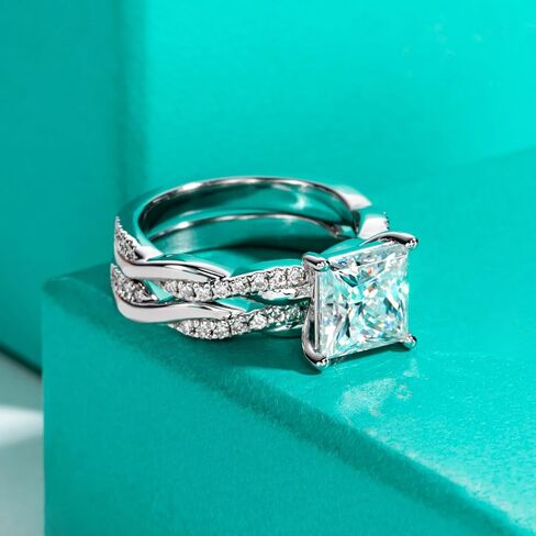 AnuClub Princess/Round Cut Moissanite Wedding Rings Sets Infinity Bridal Set D Color VVS1 925 Sterling Silver Twisted Vine Engagement Promise Anniversary Ring for Women With Certificate in Saudi Arabia