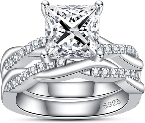 AnuClub Princess/Round Cut Moissanite Wedding Rings Sets Infinity Bridal Set D Color VVS1 925 Sterling Silver Twisted Vine Engagement Promise Anniversary Ring for Women With Certificate in Saudi Arabia