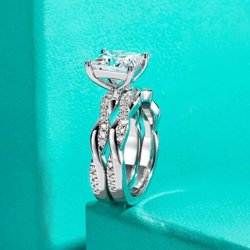 AnuClub Princess/Round Cut Moissanite Wedding Rings Sets Infinity Bridal Set D Color VVS1 925 Sterling Silver Twisted Vine Engagement Promise Anniversary Ring for Women With Certificate in Saudi Arabia