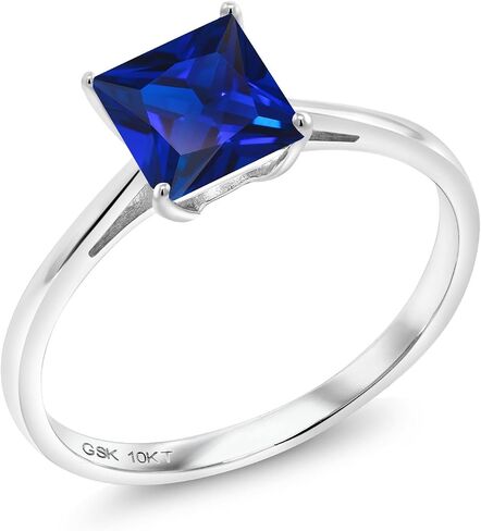 Gem Stone King 10K White Gold 6MM Princess Cut Gemstone Birthstone Engagement Ring | Solitaire Wedding Engagement Anniversary Promise Gold Ring For Women | Sizes 5 to 9 in Saudi Arabia