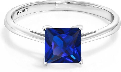 Gem Stone King 10K White Gold 6MM Princess Cut Gemstone Birthstone Engagement Ring | Solitaire Wedding Engagement Anniversary Promise Gold Ring For Women | Sizes 5 to 9 in Saudi Arabia