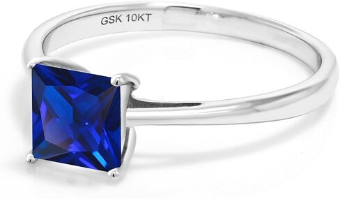 Gem Stone King 10K White Gold 6MM Princess Cut Gemstone Birthstone Engagement Ring | Solitaire Wedding Engagement Anniversary Promise Gold Ring For Women | Sizes 5 to 9 in Saudi Arabia