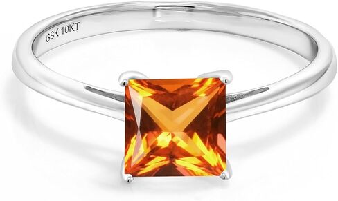 Gem Stone King 10K White Gold 6MM Princess Cut Gemstone Birthstone Engagement Ring | Solitaire Wedding Engagement Anniversary Promise Gold Ring For Women | Sizes 5 to 9 in Saudi Arabia