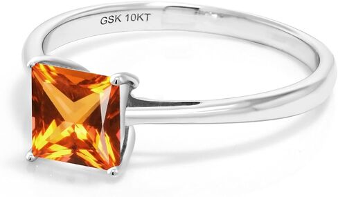 Gem Stone King 10K White Gold 6MM Princess Cut Gemstone Birthstone Engagement Ring | Solitaire Wedding Engagement Anniversary Promise Gold Ring For Women | Sizes 5 to 9 in Saudi Arabia