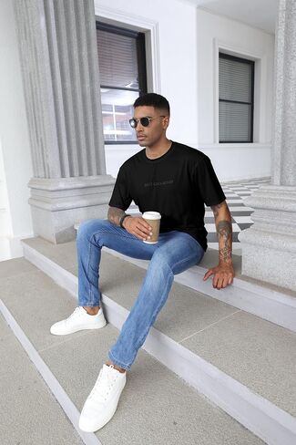Opomelo Men's Fashion Athletic T-Shirt Oversized Workout Short Sleeve Shirt Casual Crew Neck Cotton Tee in Saudi Arabia