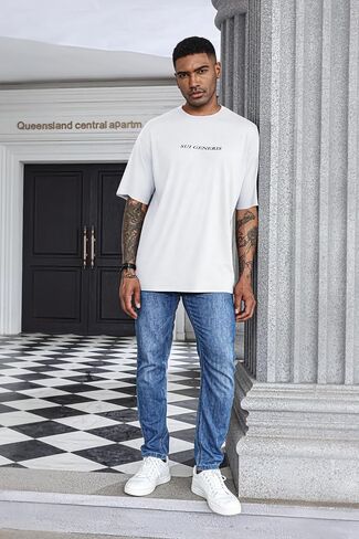 Opomelo Men's Fashion Athletic T-Shirt Oversized Workout Short Sleeve Shirt Casual Crew Neck Cotton Tee in Saudi Arabia