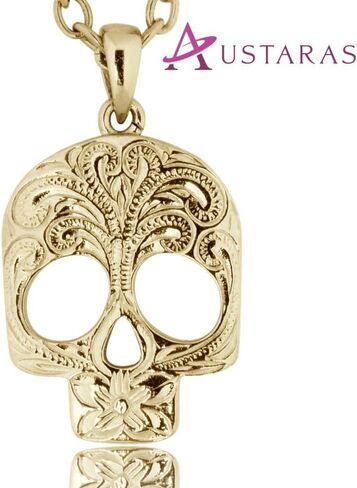 Hawaiian Jewelry by Austaras - Skull Pendant - Engraved with Hibiscus Flower in Saudi Arabia