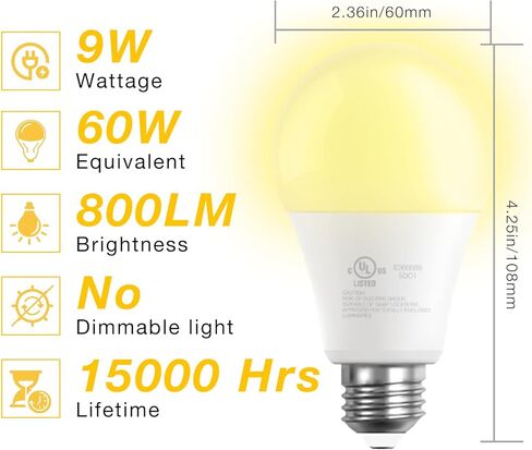 DAYBETTER 12 Pack A19 LED Light Bulbs, 60 Watt Equivalent LED Bulbs, Long Lifespan High Brightness 800LM Daylight White 5000K, E26 Standard Base Light Bulbs for Home Bedroom Office, Non-Dimmable in Kuwait