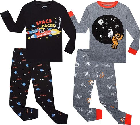 Benaive Boys Pajamas Long Sleeves Sets 100% Cotton 4 Pieces Kids School PJs Boys Sleepwear Size 2T-12 Years in Kuwait