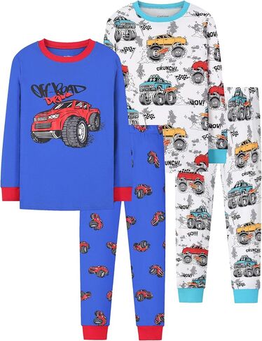 Benaive Boys Pajamas Long Sleeves Sets 100% Cotton 4 Pieces Kids School PJs Boys Sleepwear Size 2T-12 Years in Kuwait