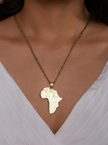 MINACHI Gold Plated Stainless Steel Geometric Pendant Chain Necklace, Vintage Fashion Statement Jewelry Gift for Women in Kuwait