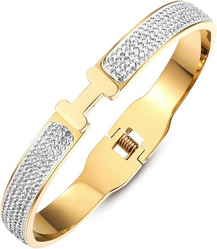 18K Gold Plated Bangle Bracelets for Women Stainless Steel with Cubic Zirconia Fashion Jewelry in Kuwait