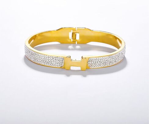 18K Gold Plated Bangle Bracelets for Women Stainless Steel with Cubic Zirconia Fashion Jewelry in Kuwait