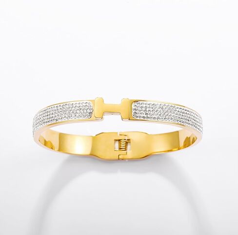 18K Gold Plated Bangle Bracelets for Women Stainless Steel with Cubic Zirconia Fashion Jewelry in Kuwait