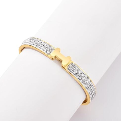 18K Gold Plated Bangle Bracelets for Women Stainless Steel with Cubic Zirconia Fashion Jewelry in Kuwait