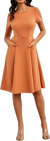 Women's Summer Dresses Casual Crewneck Church Cocktail Midi Dresses with Pockets in Saudi Arabia