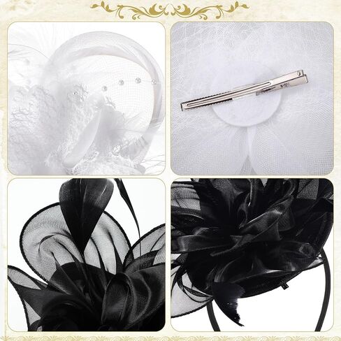 2 Packs Fascinator Hats for Women Tea Party Derby Hats Mesh Flower Feathers Headbands and Clips Tea Party Headwear in Saudi Arabia