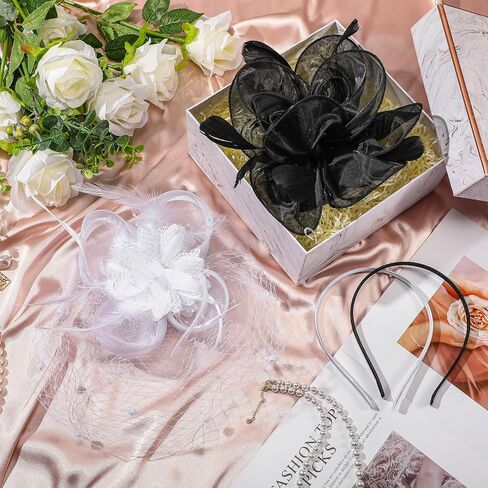 2 Packs Fascinator Hats for Women Tea Party Derby Hats Mesh Flower Feathers Headbands and Clips Tea Party Headwear in Saudi Arabia