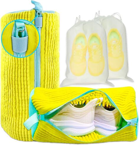 XXL Shoe Washing Machine Bag - 2 Reusable Shoe Cleaning Bags, Shoe Laundry Bag with Zipper Protection Design, 360° Deep Clean for Sneaker Tennis Shoe, Include 2 Shoe Storage Dust Bags (Yellow) in Kuwait