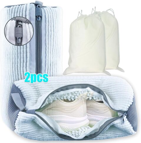 XXL Shoe Washing Machine Bag - 2 Reusable Shoe Cleaning Bags, Shoe Laundry Bag with Zipper Protection Design, 360° Deep Clean for Sneaker Tennis Shoe, Include 2 Shoe Storage Dust Bags (Yellow) in Kuwait