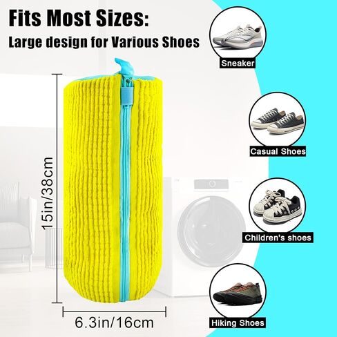 XXL Shoe Washing Machine Bag - 2 Reusable Shoe Cleaning Bags, Shoe Laundry Bag with Zipper Protection Design, 360° Deep Clean for Sneaker Tennis Shoe, Include 2 Shoe Storage Dust Bags (Yellow) in Kuwait
