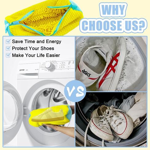 XXL Shoe Washing Machine Bag - 2 Reusable Shoe Cleaning Bags, Shoe Laundry Bag with Zipper Protection Design, 360° Deep Clean for Sneaker Tennis Shoe, Include 2 Shoe Storage Dust Bags (Yellow) in Kuwait