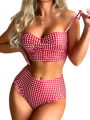 غينغهام بيكيني ، underwire دفعت ملابس السباحة المثيرة للنساء ، بيكينيس عالية الخصر تحدد حفلات حمام السباحة الشاطئ in Kuwait