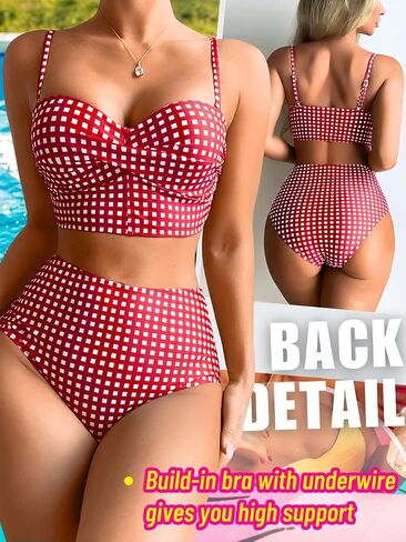 غينغهام بيكيني ، underwire دفعت ملابس السباحة المثيرة للنساء ، بيكينيس عالية الخصر تحدد حفلات حمام السباحة الشاطئ in Kuwait