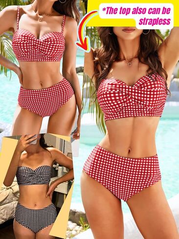 غينغهام بيكيني ، underwire دفعت ملابس السباحة المثيرة للنساء ، بيكينيس عالية الخصر تحدد حفلات حمام السباحة الشاطئ in Kuwait