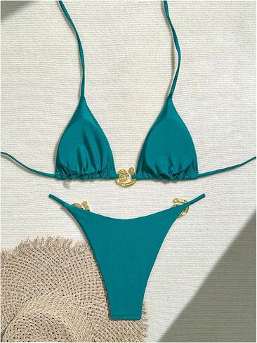 SHENHE Women's Thong Bikini Set Halter 2 Piece Swimsuit Triangle Metal Ring Bathing Suits in Saudi Arabia