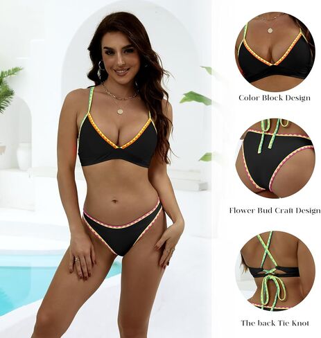 HXN Women’s Two Piece Bikini Sets Neon Color Block Sexy Swimwear Swimsuit Triangle Bathing Suit in Saudi Arabia