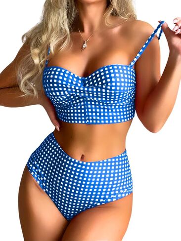 غينغهام بيكيني ، underwire دفعت ملابس السباحة المثيرة للنساء ، بيكينيس عالية الخصر تحدد حفلات حمام السباحة الشاطئ in Kuwait