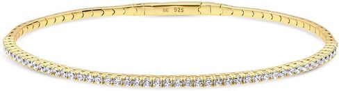 BERRICLE Sterling Silver Flexible Cubic Zirconia CZ Fashion Bangle Bracelet for Women, Yellow Gold Flashed in Saudi Arabia