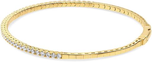 BERRICLE Sterling Silver Flexible Cubic Zirconia CZ Fashion Bangle Bracelet for Women, Yellow Gold Flashed in Saudi Arabia