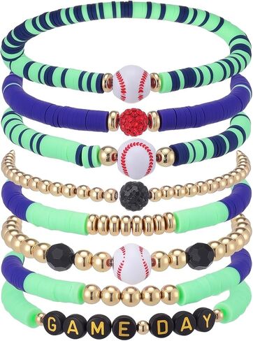 8 Pcs Baseball Game Day Bracelets Mom Bracelets Beaded Stretch Bracelets Stackable Sports Baseball Charm Bracelet Accessories for Women Outfit Jewelry Gifts in Kuwait