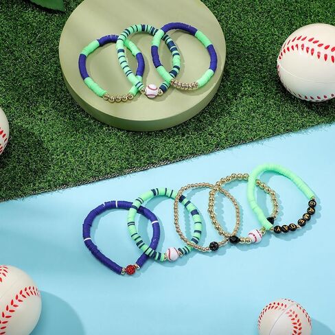 8 Pcs Baseball Game Day Bracelets Mom Bracelets Beaded Stretch Bracelets Stackable Sports Baseball Charm Bracelet Accessories for Women Outfit Jewelry Gifts in Kuwait