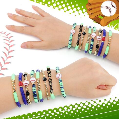 8 Pcs Baseball Game Day Bracelets Mom Bracelets Beaded Stretch Bracelets Stackable Sports Baseball Charm Bracelet Accessories for Women Outfit Jewelry Gifts in Kuwait