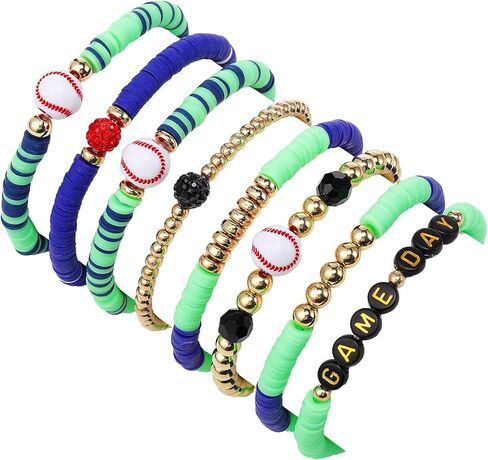 8 Pcs Baseball Game Day Bracelets Mom Bracelets Beaded Stretch Bracelets Stackable Sports Baseball Charm Bracelet Accessories for Women Outfit Jewelry Gifts in Kuwait