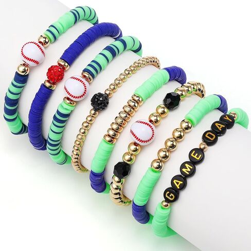 8 Pcs Baseball Game Day Bracelets Mom Bracelets Beaded Stretch Bracelets Stackable Sports Baseball Charm Bracelet Accessories for Women Outfit Jewelry Gifts in Kuwait