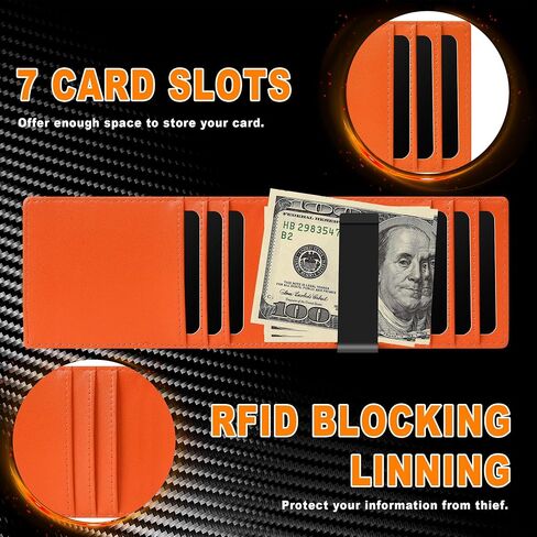 Define Essentials Carbon Fiber Minimalist Slim Bifold Wallet for Men - RFID Blocking, Money Clip, Genuine Leather - Stylish, Secure, and Functional (Color: Carbon Black&Orange) in Saudi Arabia