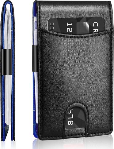 Define Essentials Carbon Fiber Minimalist Slim Bifold Wallet for Men - RFID Blocking, Money Clip, Genuine Leather - Stylish, Secure, and Functional (Color: Carbon Black&Orange) in Saudi Arabia