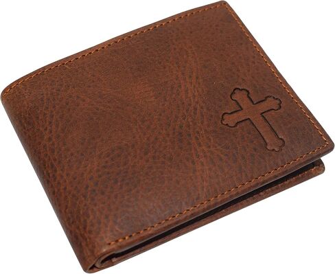 MARSHAL Real Genuine Leather RFID Blocking Wallets Mens Wallet Bifold Classic Engraved Logos (Cross) in Saudi Arabia