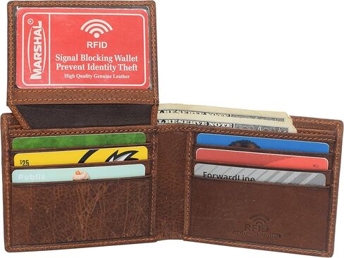 MARSHAL Real Genuine Leather RFID Blocking Wallets Mens Wallet Bifold Classic Engraved Logos (Cross) in Saudi Arabia