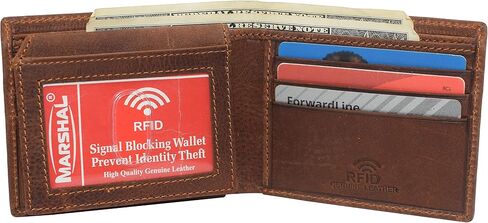 MARSHAL Real Genuine Leather RFID Blocking Wallets Mens Wallet Bifold Classic Engraved Logos (Cross) in Saudi Arabia