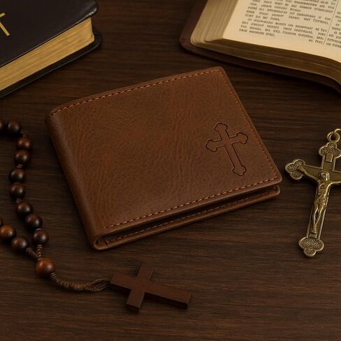 MARSHAL Real Genuine Leather RFID Blocking Wallets Mens Wallet Bifold Classic Engraved Logos (Cross) in Saudi Arabia