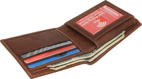 MARSHAL Real Genuine Leather RFID Blocking Wallets Mens Wallet Bifold Classic Engraved Logos (Cross) in Saudi Arabia