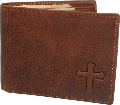 MARSHAL Real Genuine Leather RFID Blocking Wallets Mens Wallet Bifold Classic Engraved Logos (Cross) in Saudi Arabia