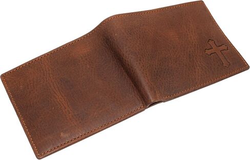 MARSHAL Real Genuine Leather RFID Blocking Wallets Mens Wallet Bifold Classic Engraved Logos (Cross) in Saudi Arabia